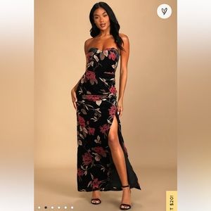 Velvet Strapless Slit Dress